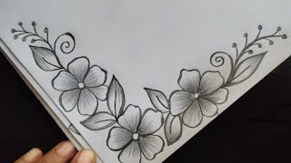 How to draw flower border design  Project design by pencilA4 sheetfront page designflower design [upl. by Onaivlis]