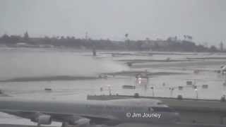 Boeing 747 LAX Takeoff In Heavy Rain  Jet Blast [upl. by Ertnod]