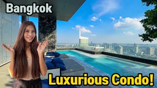 Touring a 2022 Bangkok Luxury Condo in Thailand [upl. by Ardnohsed620]