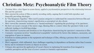 721 Christian Metz Psychoanalytic Film Theory [upl. by Far]