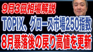 【9月3日の相場解説】TOPIX、グロース市場250指数が8月暴落後の戻り高値を更新！ [upl. by Annas]