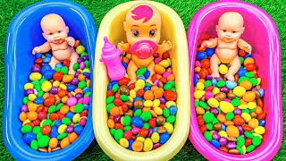 Oddly Satisfying Video  Full of 3 Rainbow BathTubs Candy with MampMs amp Magic Slime  Cutting ASMR [upl. by Bogosian]