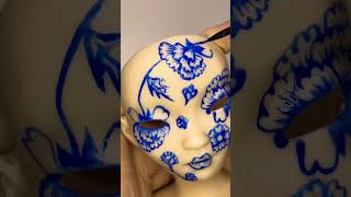 Makeup inspired by blue floral chinoiserie 💙 pidgindoll dollpainting blue favoritecolor dolls [upl. by Shaughn186]