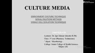 Enrichment Culture Technique Serial dilution Method Lecture By DrIqra Sabeen Qureshi [upl. by Tierney]