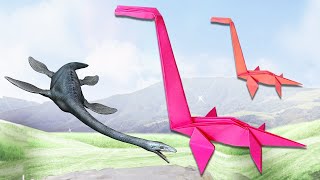 Dinosaur  How to make origami 3D Elasmosaurus  For Kids Learning [upl. by Lizned]