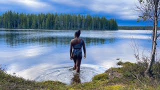 First time cold water swimming in a lake  spring in Northern Sweden [upl. by Shana]