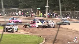 Arlington Raceway 2024 Banger racing junior Bangers Buster taken out [upl. by Erialcyram]