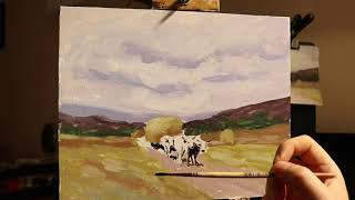 Car cu boi  Studiu după Nicolae Grigorescu  Pictura în ulei  Oil painting Demo [upl. by Eceryt]