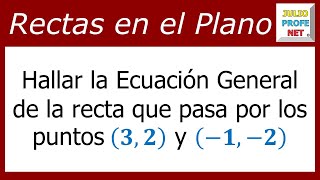 ECUACIÓN GENERAL DE UNA RECTA DADOS DOS PUNTOS [upl. by Aynam406]