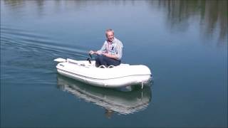 Manual outboard motor propeller on transparent bottom inflatable boat [upl. by Latreshia909]