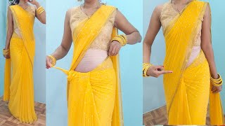 Daily wear chiffon saree draping perfectly easy tricks for beginners  how to wear chiffon saree [upl. by Roger]