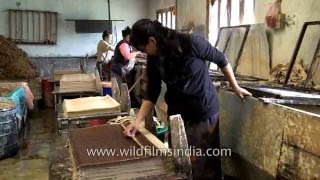 Jungshi Handmade Paper Factory in the capital city of Thimphu [upl. by Yffat633]