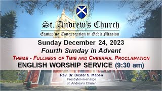 St Andrews Church  English Worship Service 930 AM LIVE  24 December 2023 [upl. by Fawnia138]