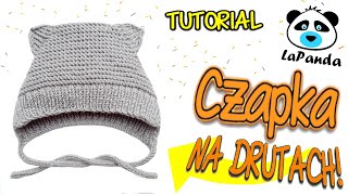 BONETKA CZAPKA Z USZKAMI NA DRUTACH DLA NIEMOWLAKA 9 Jak zrobić  LaPanda KNITTED BABY HAT [upl. by Maer]