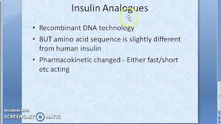 Pharmacology 263 a Insulin Preparations Analogues Rapid Short Lispro Aspart GluLisine human NPH [upl. by Yde]