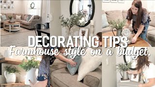 FARMHOUSE DECOR ON A BUDGET  DECORATING TIPS FOR BEGINNERS  DECORATE WITH ME 2021 [upl. by Sperry]