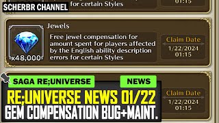 reUniverSe News 0122 Gem Compensation Bug Maintenance  Romancing SaGa reUniverSe [upl. by Mommy317]