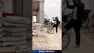 Easy way to lift cement bags  The workers do their job perfectly  machine shorts [upl. by Ahsit995]