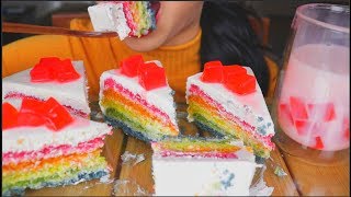 ASMR RAINBOW CAKE  COCONUT JELLY DRINK  DESSERT EATING SOUNDS  NO TALKING [upl. by Llehcal]