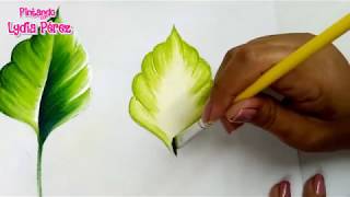 Pintura En Tela Para Principiantes Hojas Para Flores  How To Paint Leaves [upl. by Ahgiel]