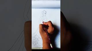 Pretty girl drawinggirl drawing with beautiful gownlongfrockgirldrawing sketchingbasics [upl. by Lleksah]