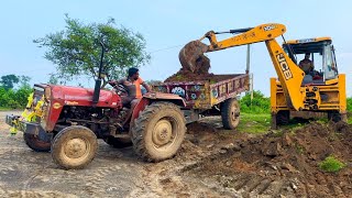 New Jcb 3dx Backhoe Loader Machine Loading Mud In Massey Ferguson 241 Di Tractor  Jcb Tractor  Jcb [upl. by Bradan194]