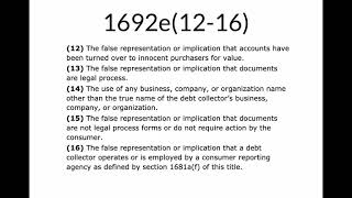 Part Seven  FDCPA Section 1692e Finishing It  Deceptive Debt Collection [upl. by Beaner]