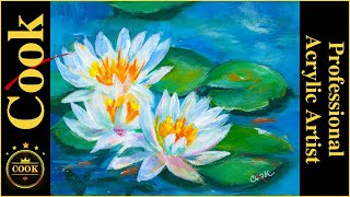 Three Water Lilies in a Pond an Acrylic Painting Tutorial for Beginner and Advanced Artists [upl. by Asiel485]