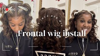 How To Install Lace Frontal Wig  14 inch brown with blonde bob [upl. by Ardnohsed]