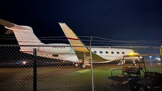 Executive Jet Management Gulfstream G650ER Night landing at Chester County Airport [upl. by Ahseer]