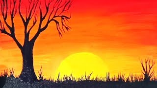 Easy Sunset Painting For Beginners  Step by step Tutorial [upl. by Navonoj]