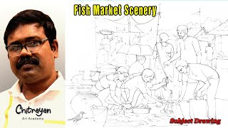 Fish Market Drawing Easy  Fish Market Drawing Step By Step  How To Draw Fish Market For Beginners [upl. by Orvie837]