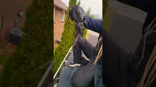 Roofergirl cleaning gutters and clogged downspout [upl. by Keeley]