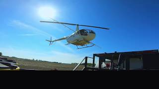 Crop Dusting Robinson R44 Helicopter Landing [upl. by Leona13]