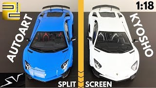 Comparison 118 AUTOart VS Kyosho Lamborghini Aventador SV LP7504 SuperVeloce SPLIT SCREEN [upl. by Kylila]