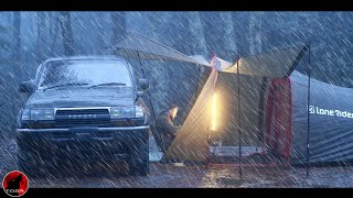 Thunderstorm Camping in a HUGE Motorcycle Tent  Lone Rider Overnight Adventure [upl. by Elleniad]