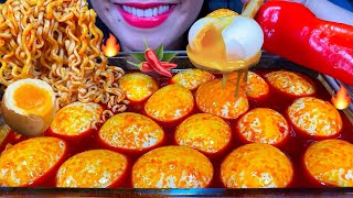 ASMR SOUPY FIRE NOODLES  MASSIVE SOFT BOILED EGG FEAST  SWEET PEPPER MUKBANG Eating Sounds [upl. by Godard940]