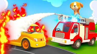 Helper Cars amp the broken yellow car The fire truck saves the day Learn animals amp cartoons for kids [upl. by Cuda749]