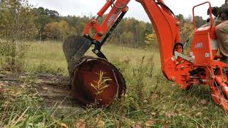 Tractor and Backhoe with Thumb Pick up a Cherry Log [upl. by Lorre]