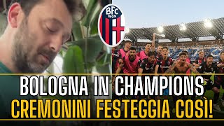 CREMONINI festeggia così il BOLOGNA in CHAMPIONS LEAGUE sentite cosa suona 😍 [upl. by Dnomso]