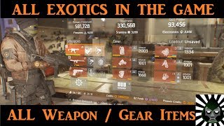 All Exotic Weapons and Gear  Exotic Weapons  Exotic Gear Items  Tom Clancys The Division [upl. by Channa]