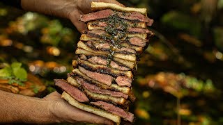 Epic Quadruple Steak Toast By Almazan Kitchen  Outdoor Cooking [upl. by Neersin293]