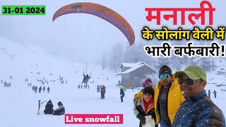 Heavy snowfall in solang Valley Manali Himachal Pradesh on 31 January 2024 Manali snowfall update [upl. by Mohandis]