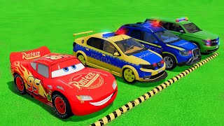 TRANSPORTING PIXAR CARS amp FRUITS WITH COLORED amp JOHN DEERE vs CLAAS vs TRACTORS  BeamNGdrive [upl. by Wilber]