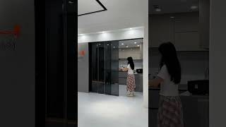 Pocket door Kitchen sliding door Extremely narrow frame linkage sliding door ytshorts doors [upl. by Akehsat187]