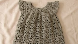 How to crochet an easy shell stitch baby  girls dress for beginners [upl. by Alaj]