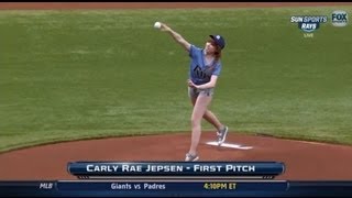 Carly Rae Jepsen Baseball Pitch Video  Worst Throw Ever [upl. by Rubma630]