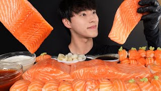 통연어 한입 먹방🐟 부드러운 연어 회 연어초밥 먹방 SALMON SASHIMI amp SALMON SUSHI MUKBANG ASMR EATING SOUNDS [upl. by Wengert]