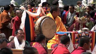 Monks performing the religious ceremony  Tsechu Festival [upl. by Nosirrah]