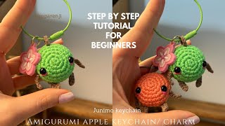 How to crochet apple keychain charm💕 amigurumi apple keychain tutorial for beginners💕step by step💕 [upl. by Rellim]